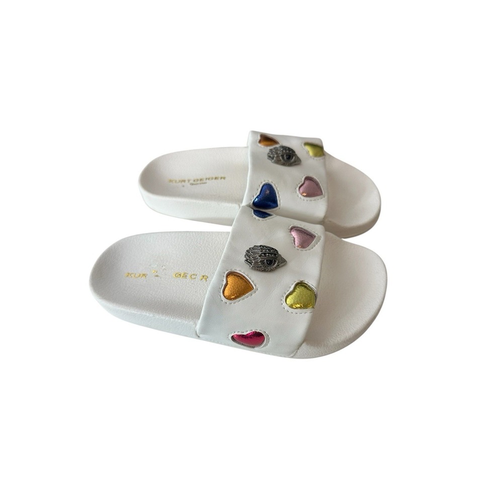Kurt Geiger Girls Sandals Size 12 Metallic Logo White Hearts Kids Designer